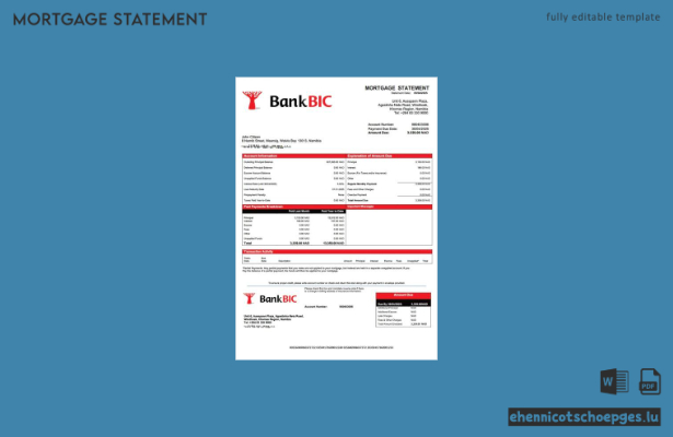 Namibia Bank BIC Namibia Hypothekenabrechnung Word- und PDF-Beispielvorschau